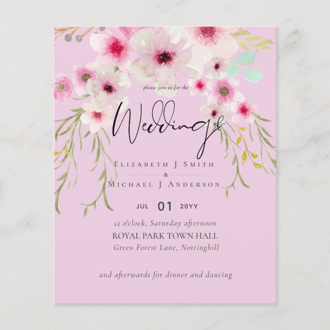 Blush Pink Sage Floral Wedding Script Budget (Front)