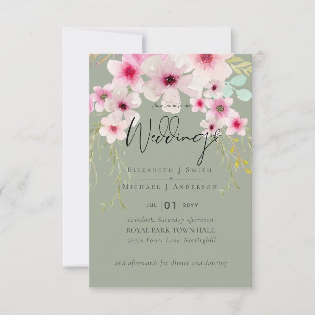 Blush Pink Sage Floral Wedding Script Budget (Front)