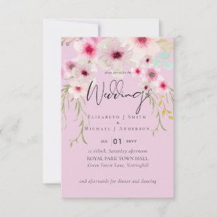 Blush Pink Sage Floral Wedding Script Budget RSVP Card