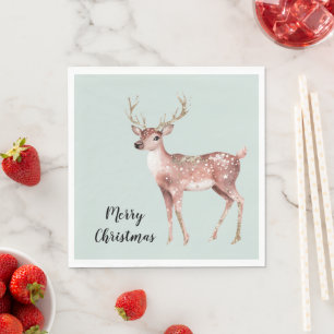 Blush  Pink Sage Green Christmas Deer Napkin