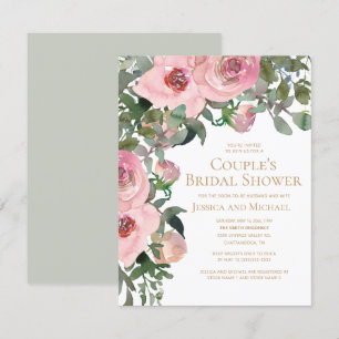 Blush Pink Sage Green Couple's Bridal Shower Invitation