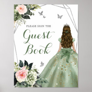 Blush pink Sage Green Floral 15 Años Guest Book