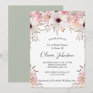 Blush Pink Sage Green Floral Garden Bridal Shower Invitation