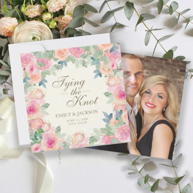 Blush Pink Sage Green Floral Greenery Tying Knot Save The Date (Creator Uploaded)