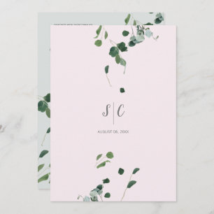 Blush Pink Sage Green Leaves Botanical Eucalyptus  Invitation