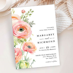 Blush Pink & Sage Green Ranunculus Floral Wedding Invitation