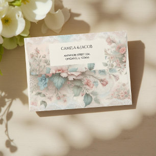 Blush Pink Sage Green Shabby Chic Botanical Floral Envelope