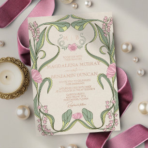 Blush Pink Sage Vintage Art Nouveau Floral Wedding