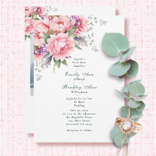 Blush Pink Sage Watercolor Floral Photo Wedding   Invitation