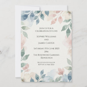 Blush Pink & Sage Watercolor Leaves Invitation