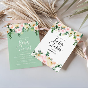 Blush Pink & Sage watercolour Floral Baby Shower Invitation
