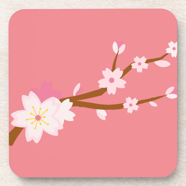 Blush pink Sakura CHerry Blossom Japanese Coaster (Front)