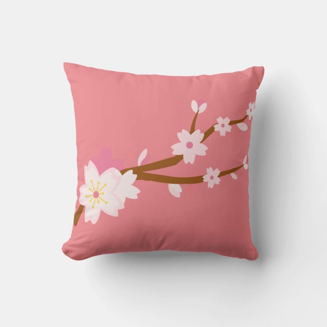 Blush pink Sakura CHerry Blossom Japanese Cushion (Front)