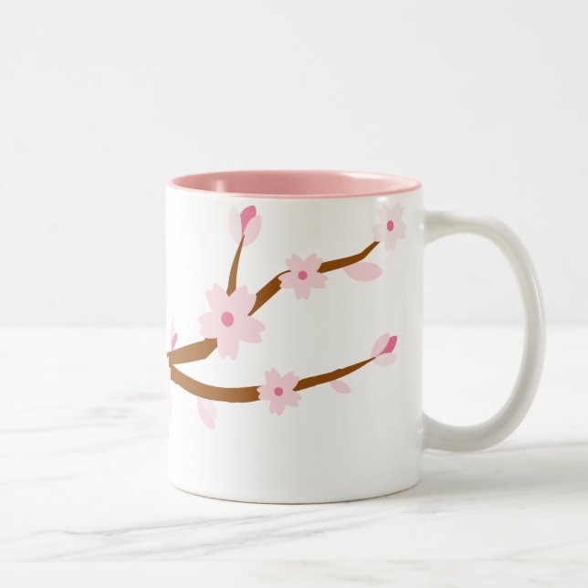 Blush pink Sakura CHerry Blossom Japanese Two-Tone Coffee Mug (Right)