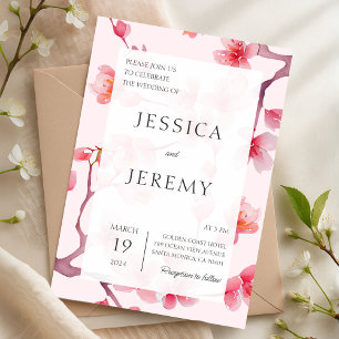 Blush Pink Sakura Japanese Cherry Blossom Wedding Invitation