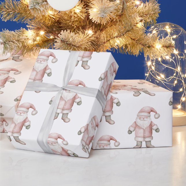 Blush Pink Santa Christmas  Wrapping Paper (Holidays)