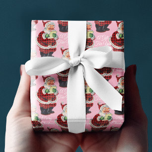 Blush Pink Santa Claus Vintage Old Style Christmas Wrapping Paper