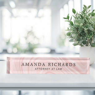 Blush pink satin agate marble nameplate