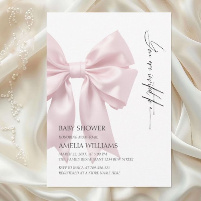 Blush Pink Satin Bow Baby Shower Invitation (Creator Uploaded)