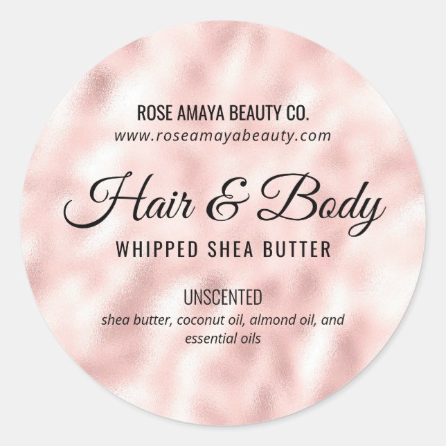 Blush Pink Satin Elegant Beauty Bath Product Label (Front)