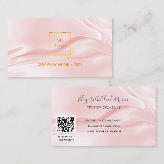 Blush pink satin silk elegant QR code logo Business Card (Front/Back)