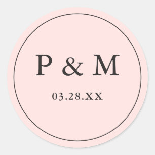 Blush Pink Save Date Monogram Chic Wedding Stylish Classic Round Sticker