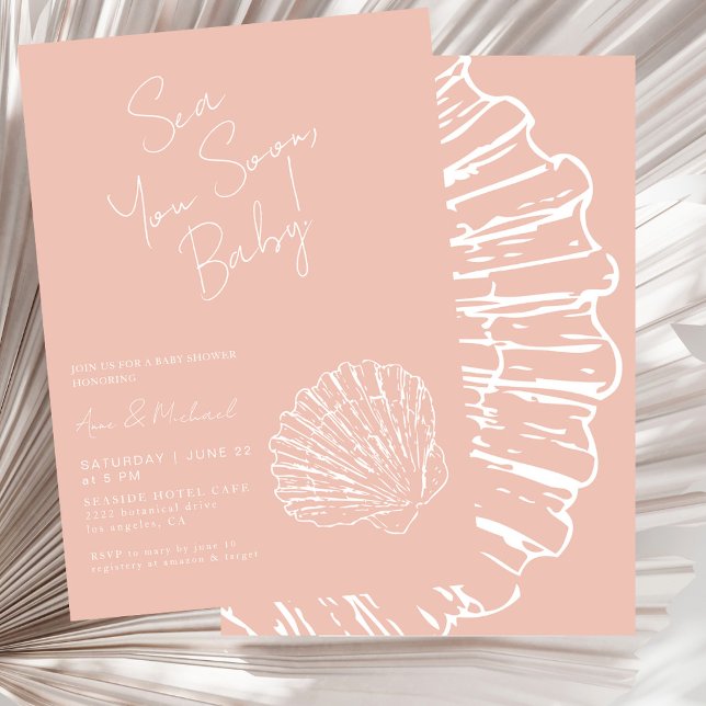 Blush Pink Scallop Shell Sea You Soon Girl Shower Invitation (Creator Uploaded)