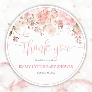 Blush Pink Script Baby Shower Thank You Classic Round Sticker