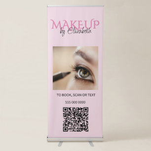 Blush Pink Script Black QR Code Photo Makeup Retractable Banner