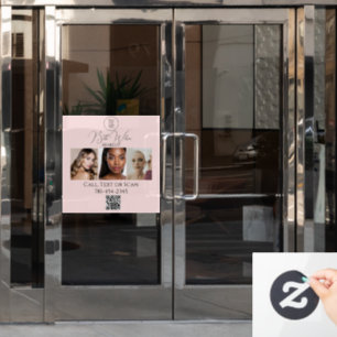 Blush Pink Script Branding Photo Beauty Business Window Cling