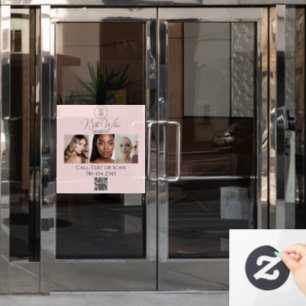 Blush Pink Script Branding Photo Beauty Business Window Cling