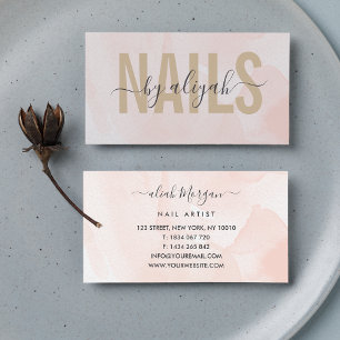 Blush Pink Script Calligraphy Nail Artist  Business Card