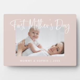Blush Pink   Script First Mother's Day Photo Plaque