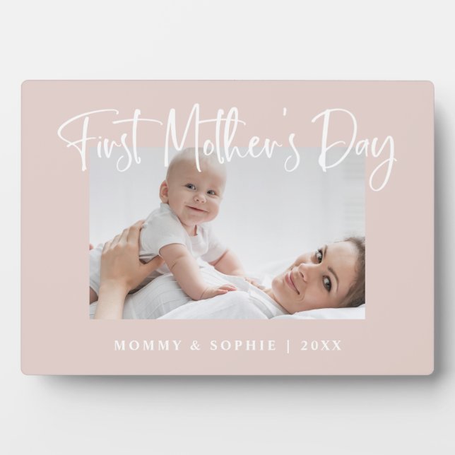 Blush Pink | Script First Mother's Day Photo Plaque (Front)