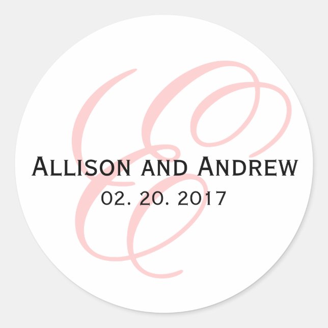 Blush Pink Script Initial E Monogram Wedding Favou Classic Round Sticker (Front)