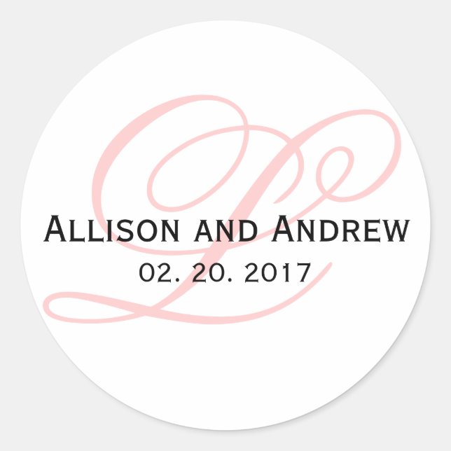 Blush Pink Script Initial L Monogram Wedding Favou Classic Round Sticker (Front)
