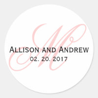 Blush Pink Script Initial M Monogram Wedding Favou