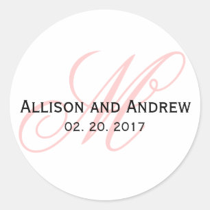 Blush Pink Script Initial M Monogram Wedding Favou Classic Round Sticker