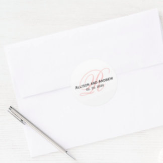 Blush Pink Script Initial R Monogram Wedding Favou Classic Round Sticker