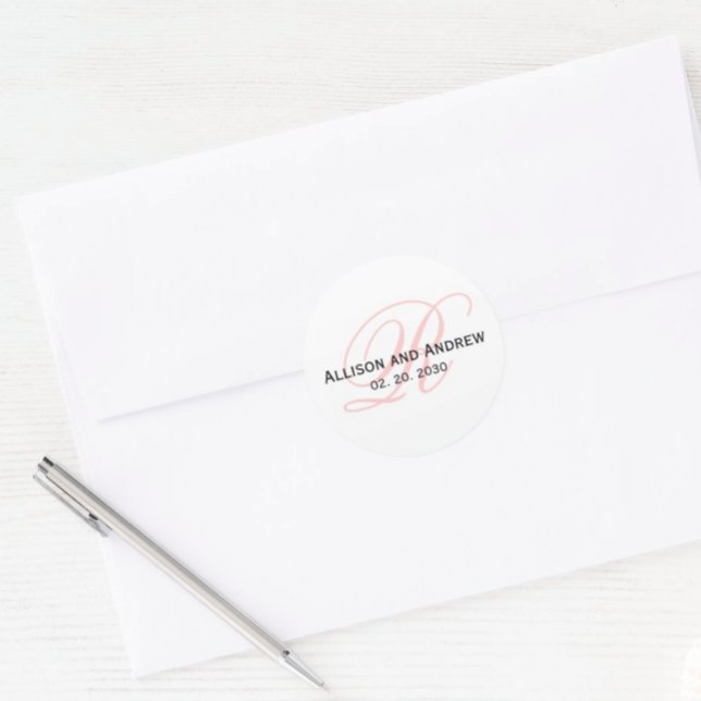 Blush Pink Script Initial R Monogram Wedding Favou Classic Round Sticker (Creator Uploaded)