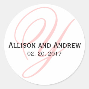 Blush Pink Script Initial Y Monogram Wedding Favou Classic Round Sticker