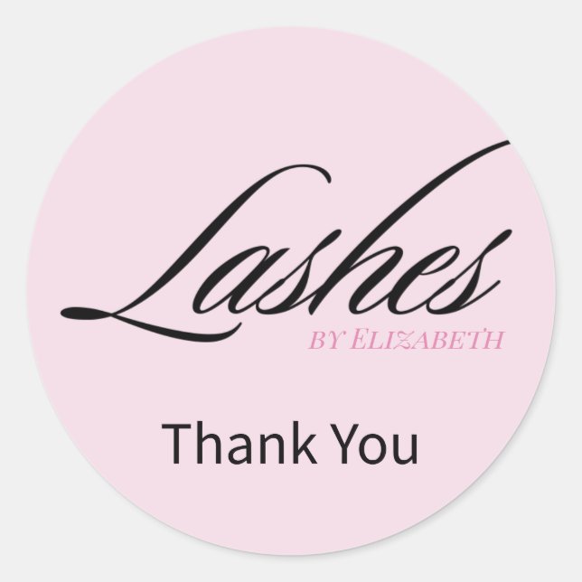 Blush Pink Script Lashes Business Thank You Classic Round Sticker (Front)