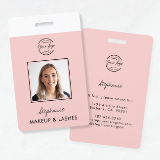 Blush Pink Script Logo Employee ID Photo Makeup ID Badge