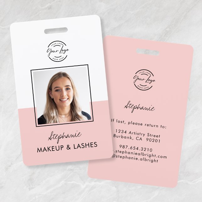 Blush Pink Script Logo Employee Photo ID Makeup ID Badge (Creator Uploaded)