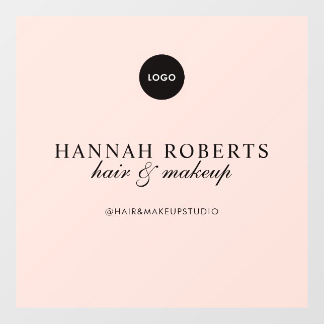 Blush Pink Script Logo Hair Makeup Studio Window Cling (Sheet)