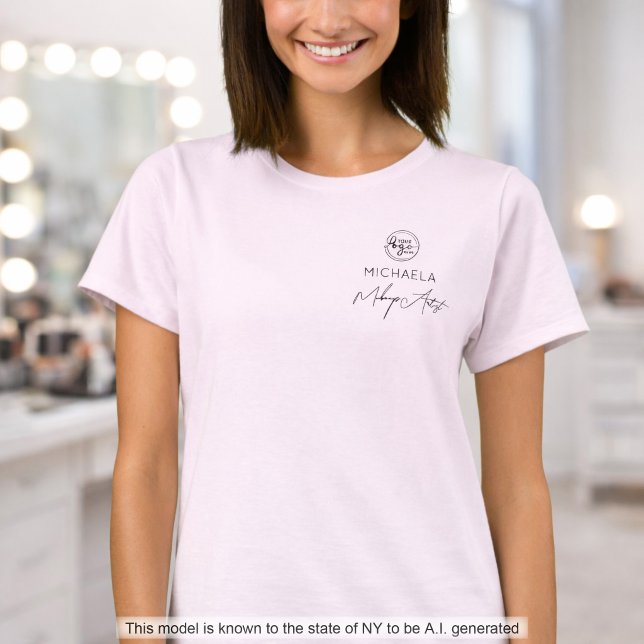 Blush Pink Script Logo Makeup Staff T-Shirt (Creator Uploaded)