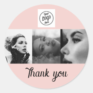 Blush Pink Script Logo Photo Eye Lashes Thank You Classic Round Sticker