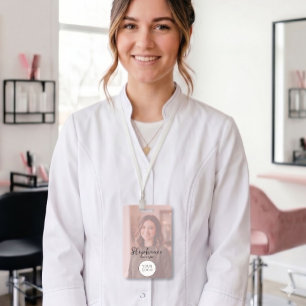 Blush Pink Script Logo Photo Hair ID Badge