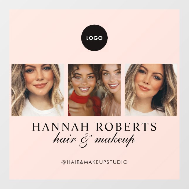 Blush Pink Script Logo Photo Hair Makeup Studio Window Cling (Sheet)