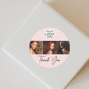 Blush Pink Script Logo Photo Hair Salon Thank You Classic Round Sticker